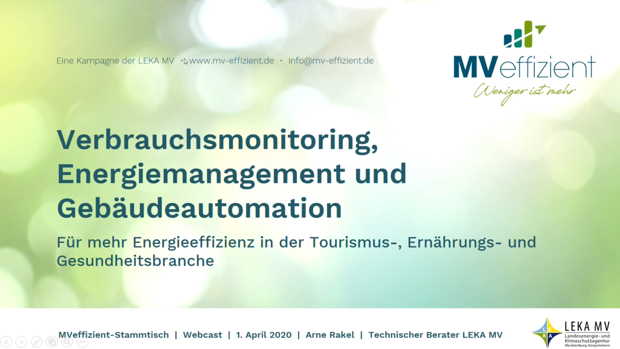 MVeffizient-Webcast Tapetenwechsel – Heute: Verbrauchsmonitoring, Energiemanagement und Gebäudeautomation