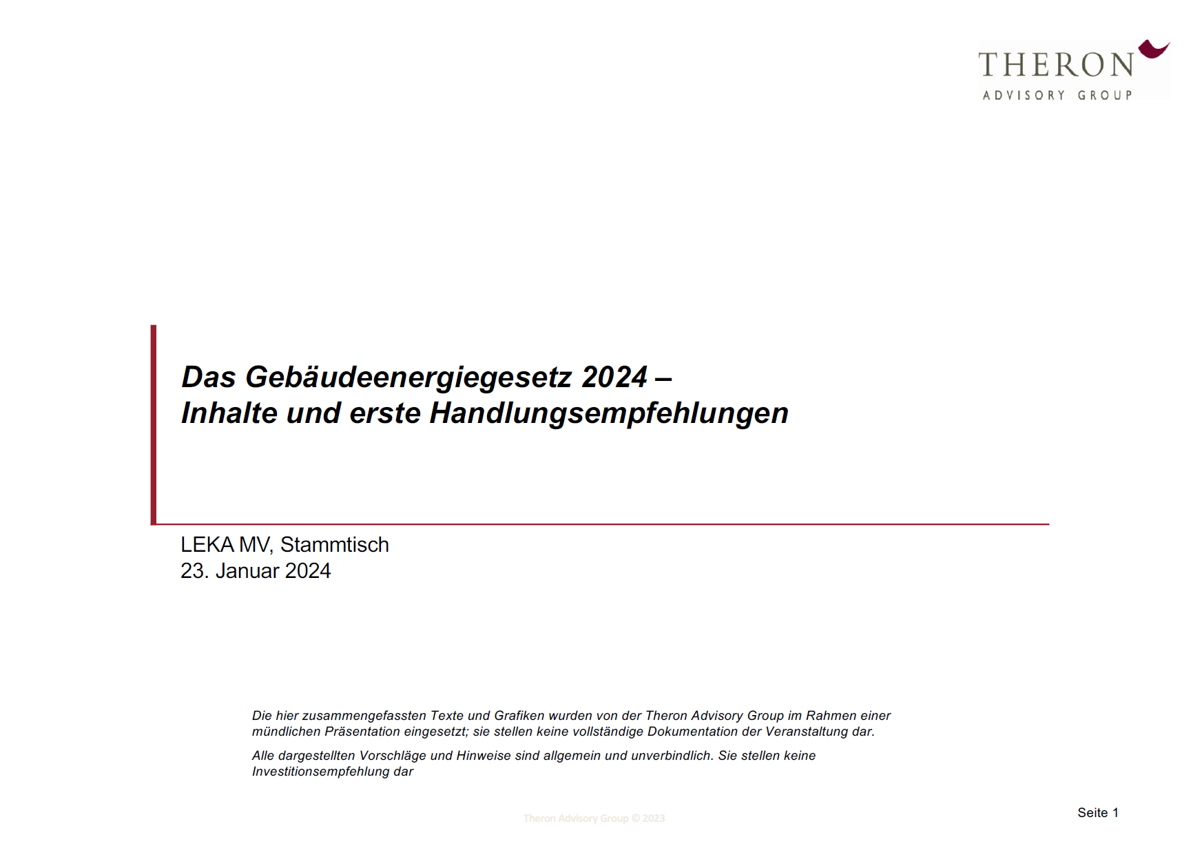 Präsentation von Henner Schmidt zum Gebäudeenergiegesetz.