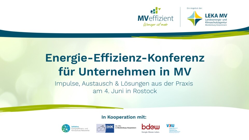 Zweite Energie-Effizienz-Konferenz für Unternehmen in Mecklenburg-Vorpommern am 4. Juni in Rostock
